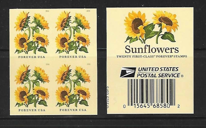 US Sunflowers Forever Stamp Block of 4 Scott #6067 Sunflower