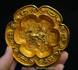 3.7'' Old Dynasty Bronze Gilt Peony Flower Lion Animal Pen Wash Tray Dish Plate Peony