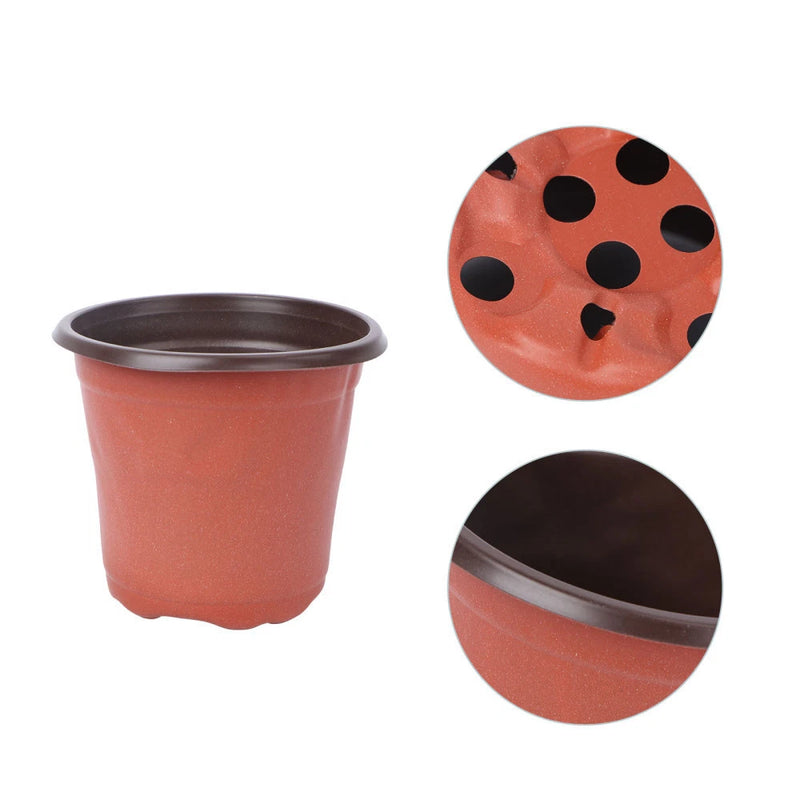 Orange plastic plant nursery pot with wide rim and smooth sides