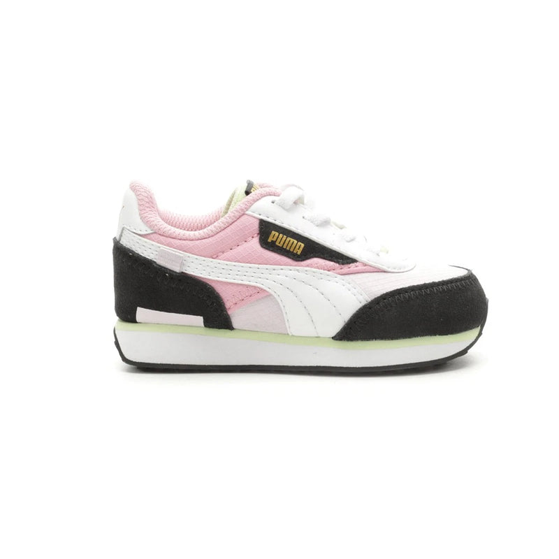 PUMA toddler girls lace-up sneakers in white with pink and black panels