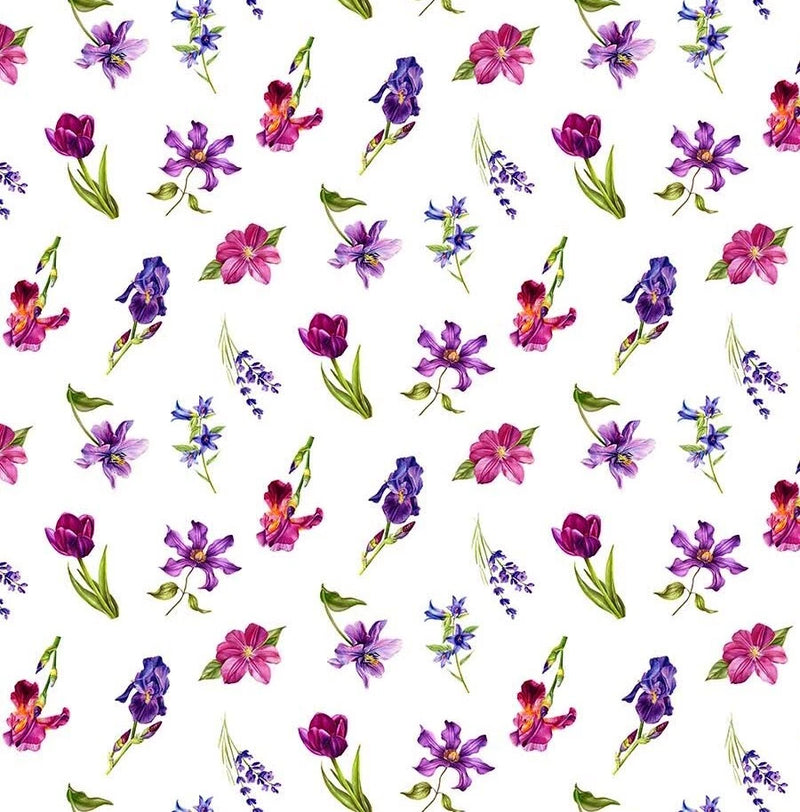 Northcott - Deborahs Garden - Medium Floral Toss - White/Multi, BTY Flowering Plants