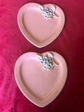 2 VTG Hydrangea Pink Heart-Shaped Plates Blue Raised Flowers Valentine Decor Hydrangea