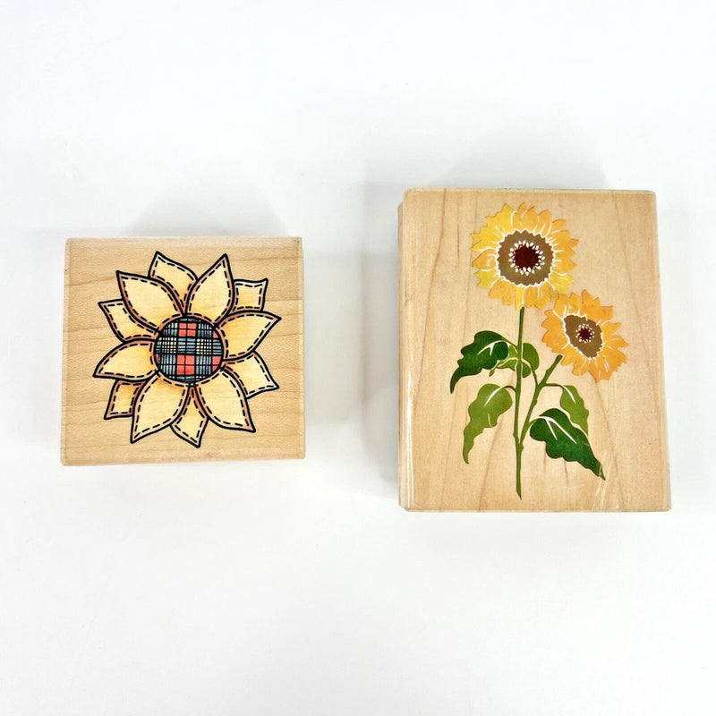Lot of 2 Sunflower Flower Floral Rubber Stampede Stamps Posh Impressions Country Sunflower