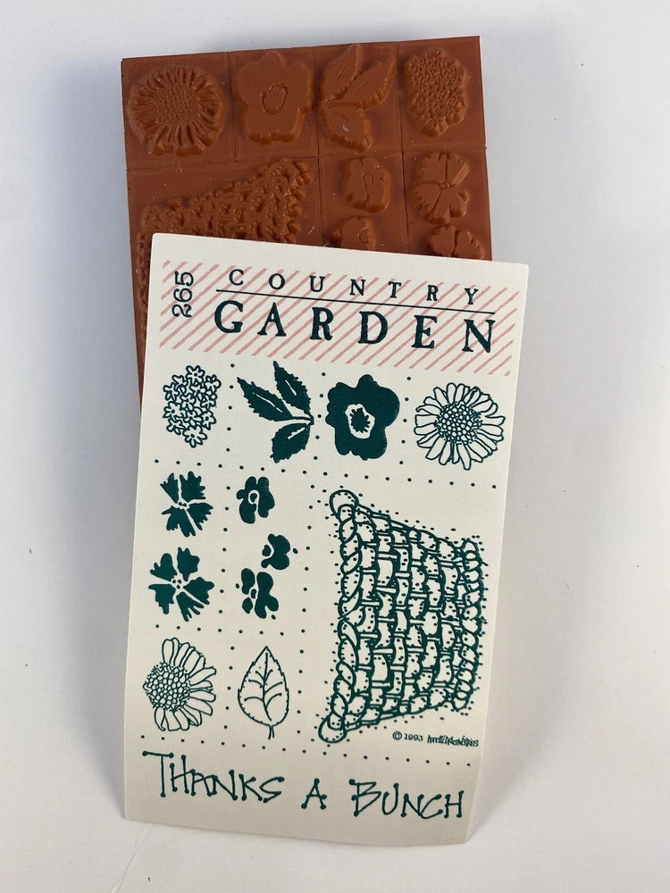 Foam rubber stamp block with sunflower and leaf designs, includes 'Thanks A Bunch' card
