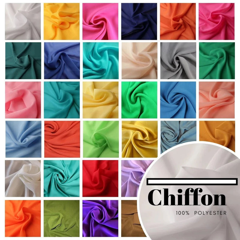 Chiffon fabric swatches in assorted colors, 100% polyester