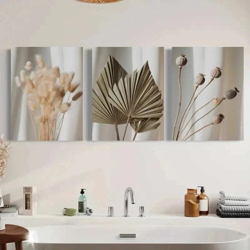 3pcs Dried Flowers, Pampas Grass  Wall Art Canvas Framed 50x70cm Pampas Grass