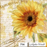 (714) TWO Individual Paper Luncheon Decoupage Napkins - SUNFLOWER FLOWER SCRIPT Sunflower