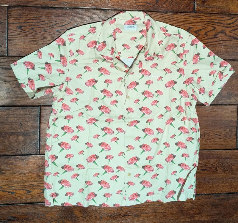 Saturdays NYC Tencel & Cotton Blend Camp Collar Button-Up Shirt Carnations Sz M Carnation