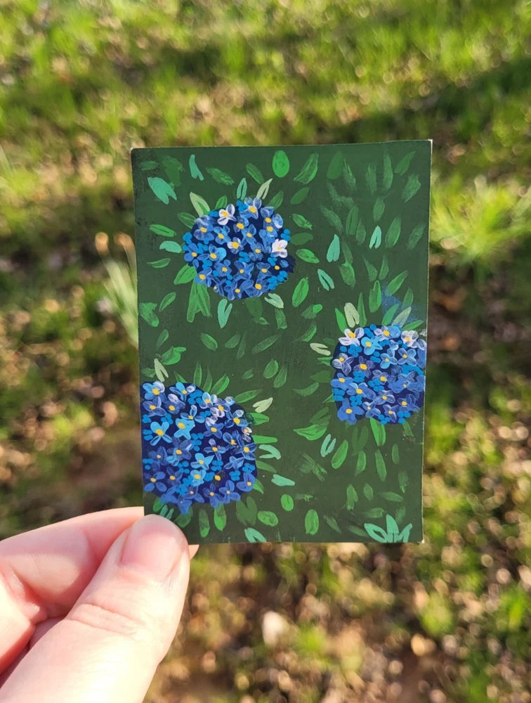 aceo original painting - Floral hydrangea flowers miniature painting Hydrangea