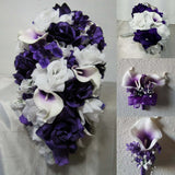 Purple White Rose Calla Lily Bridal Wedding Bouquet Accessories Bouquet