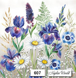 (607) TWO Individual Paper LUNCHEON Decoupage Napkins - IRISES DAISIES FLOWERS Daisies