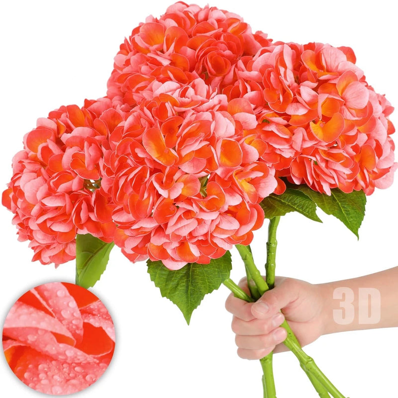 Nubry 22.44In Orange Hydrangea Artificial Flowers,4Pcs Latex Faux Real Touch ... Hydrangea