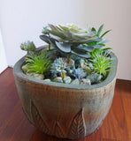 Set of 11 Artificial Miniature Succulents With Cray Lotus Flower Green Plant
