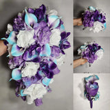 Purple Turquoise White Rose Calla Lily Orchid Bridal Wedding Bouquet Accessories Bouquet