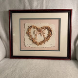 Vtg Dried Pressed Flower One Heart Wreath 1990 Matted & Framed Dried Flower