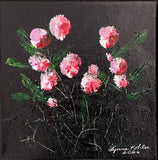 Original painting 8x8" pink Carnations flowers textured canvas by Lynne Kohler Carnation