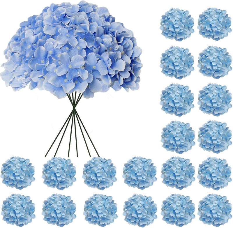 20 Pcs Light Blue Hydrangea Artificial Flowers Bulk, Faux Hydrangea Heads Hydrangea