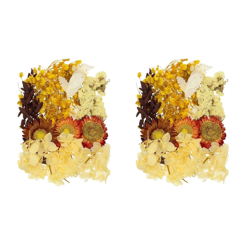 Yellow dried flower arrangement with pressed florals in a compact square set