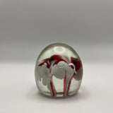 Vintage Murano Glass Paperweight Controlled Bubbles Flower Red White Carnation Carnation