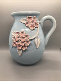 Blue Hydrangea Pitcher Pink Flowers 8 3/4Ó High Hydrangea