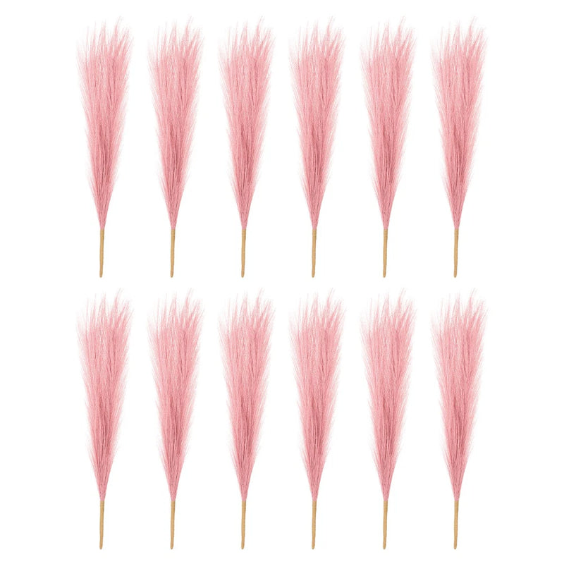 12 Pcs 17 Inch Faux Pampas Grass Artificial Boho Decor Dark Pink Pampas Grass