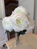 Faux Silk White Peony Flower Bunch - 4 Stems Peony