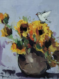 Jose Trujillo Fine Art PRINT 16x20" Collectible Artist Sunflowers Vase Bird Sunflower