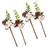 4 Pcs Faux Flower Stems Cotton Floral Pick Artificial Branch Decorative Dried Flower