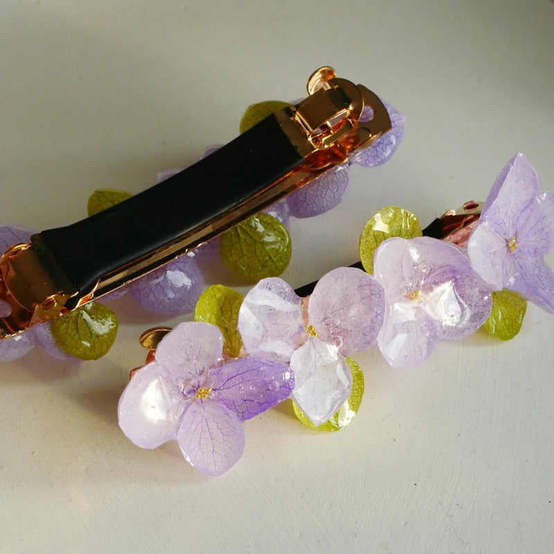 Dried Purple Hydrangea Flower Hair Barrette - Real Dried Flower Resin Hair clip Hydrangea