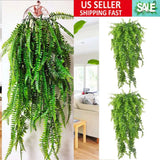 2x Artificial Ferns Rattan Fake Hanging Plant Vine In/Outdoor UV Resistant Decor Green Plant
