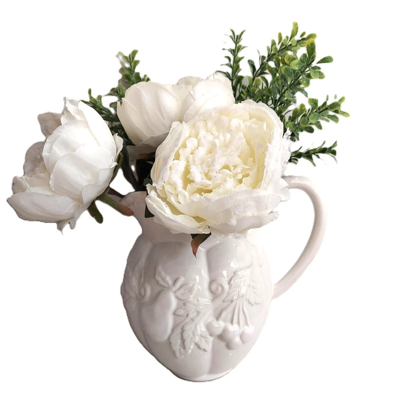 White Peonies Flower Arrangement in Portuguese Water Pitcher Peony
