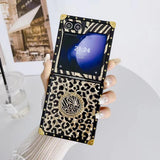 Ring Luxury Leopard Peony Flower Marble Grid Phone Case For Samsung Z Flip 3 4 5 Peony