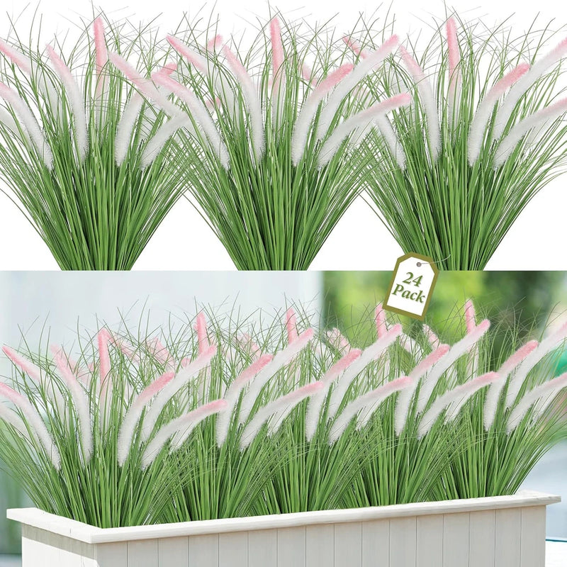 24PCS Artificial White Pink Tip Dog Tail Grass Onion Grass UV Resistant Outdoors Green Plant