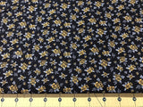Small Yellow Floral on Black 100% cotton  fabric sold by the yard #995 Flowering Plants