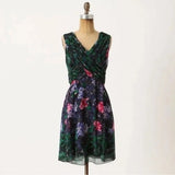 ANNA SUI Blurred Hydrangea Dress Watercolor Floral Size 2 Sleeveless Mini Black Hydrangea