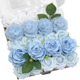Rose Artificial Flowers Combo, 23pcs Light Blue Gradient Fake Flowers with St... Peony