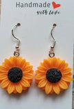 Sunflower Dangle Earrings Boho,  Hippie, Festival Sunflower