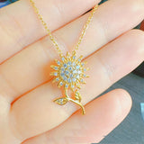 Women Girl Rotary Gold Sunflower CZ Flower Pendant Chain Necklace Jewelry PE44 Sunflower