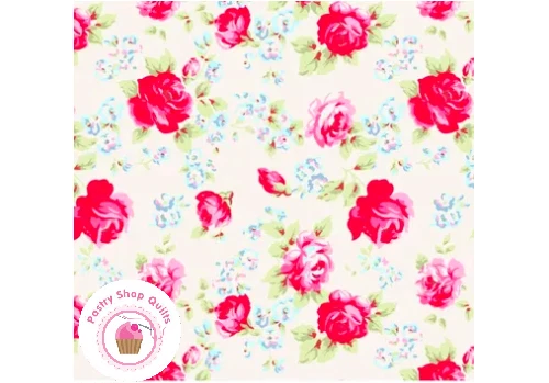 POSIE TW06C Cream Floral TANYA WHELAN Quilt Fabric SHABBY CHIC Flowering Plants