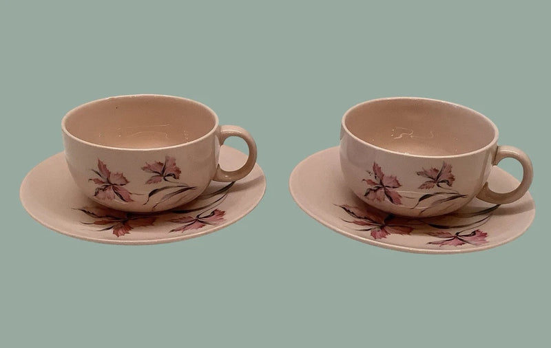 Pink handpainted floral tea cup and saucer set of 2 with matching saucers