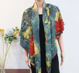 70% Cashmere 30% Silk Bandana Wrap Double Face Scarf 135X135cm red flower Print Sunflower