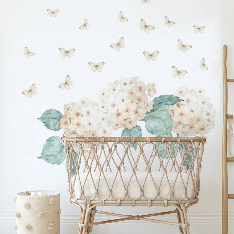 Hydrangea Flowers Wall Stickers Neutral Colors Nursery Decals Watercolor LF545 Hydrangea