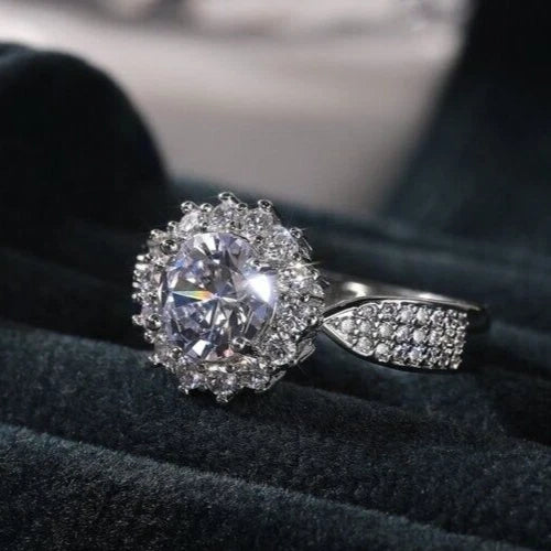 925 Silver Plated Delicate Christmas Gifts Ring 2 CT CZ Sunflower Design Ring Sunflower