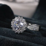 925 Silver Plated Delicate Christmas Gifts Ring 2 CT CZ Sunflower Design Ring Sunflower