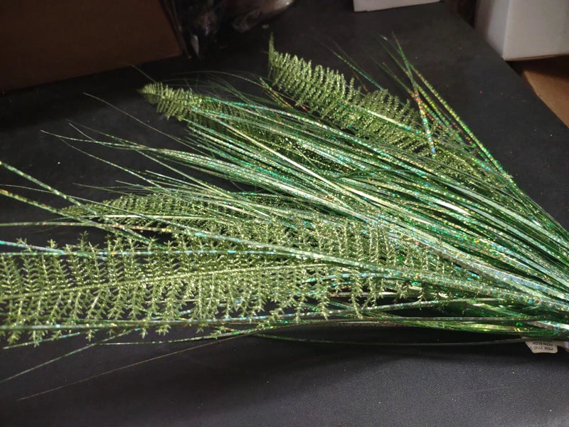 Retro Plastic Dragon Fern, Green, w/200 Stems of Holographic Grass Greenery, 24" Green Plant