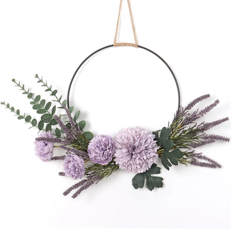 Floral Wreaths for Front Door, Artificial Purple Ranunculus Lavender Flower W... Ranunculus