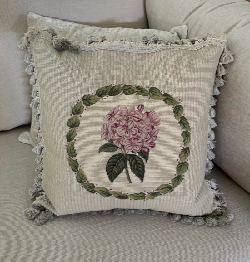FRENCH COUNTRY Needlepoint Pillow w Petit Point Hydrangea Flower Hydrangea