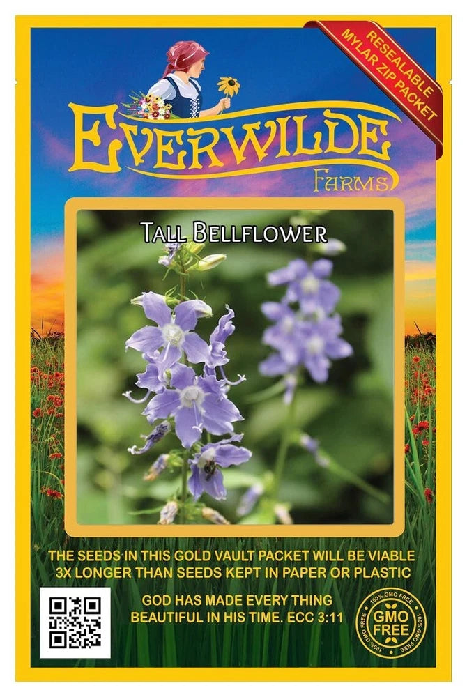 2000 Tall Bellflower Wildflower Seeds - Everwilde Farms Mylar Seed Packet Flowering Plants