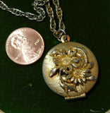 Sunflower Flower hinged Locket Pendant 25" Gold tone Chain Necklace Cd 34.5 Sunflower