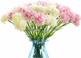 10 Bunches Bouquet of Artificial Silk Flower Carnations,Single White+pink Carnation